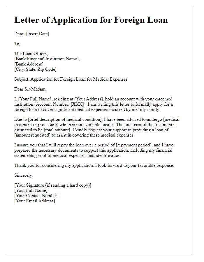 Letter template of foreign loan application for medical expenses