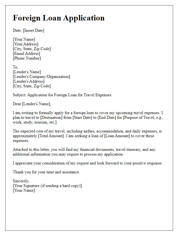 Letter template of foreign loan application for travel expenses