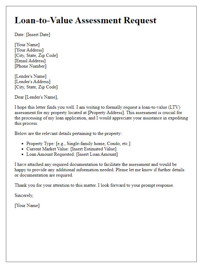 Letter template of loan-to-value assessment request