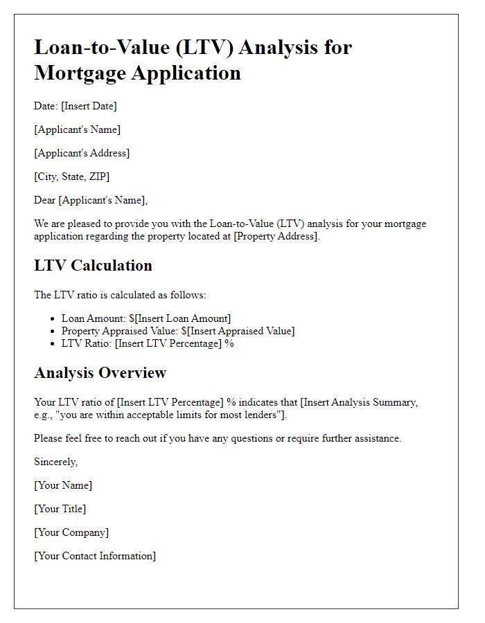 Letter template of LTV analysis for mortgage application