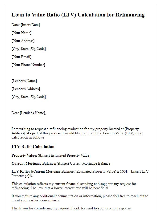 Letter template of LTV ratio calculation for refinancing