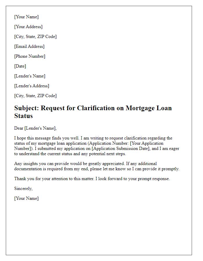 Letter template of clarification request on mortgage loan status