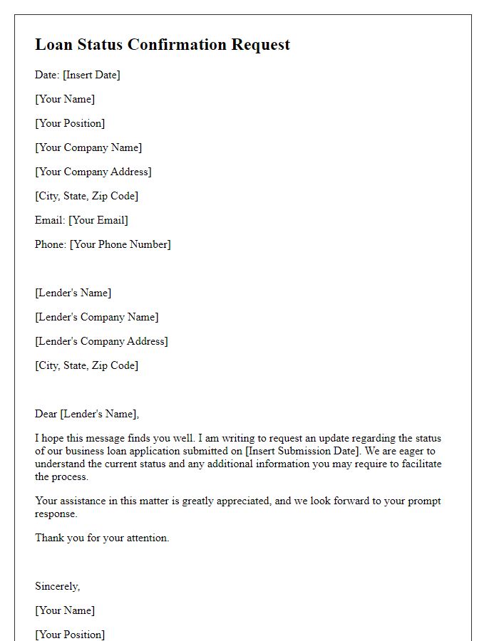 Letter template of confirmation request for business loan status