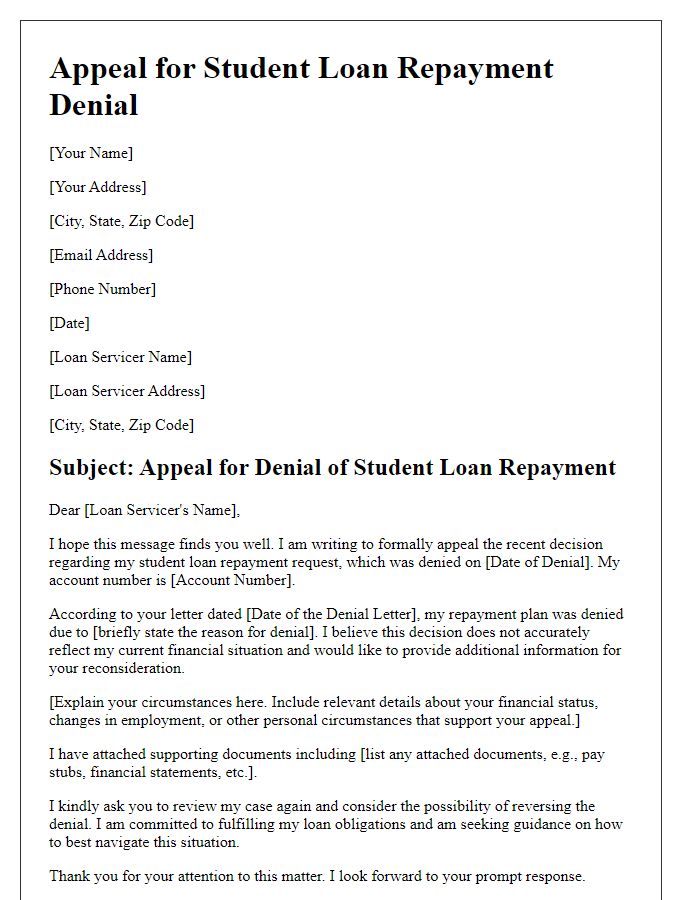 Letter template of Appeal for Student Loan Repayment Denial