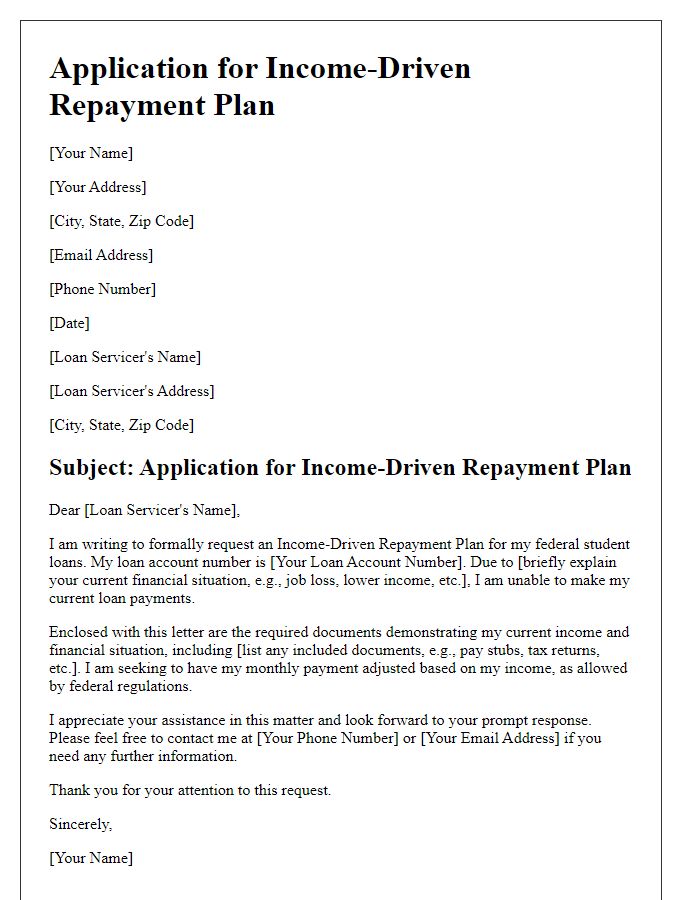 Letter template of Application for Income-Driven Repayment Plan