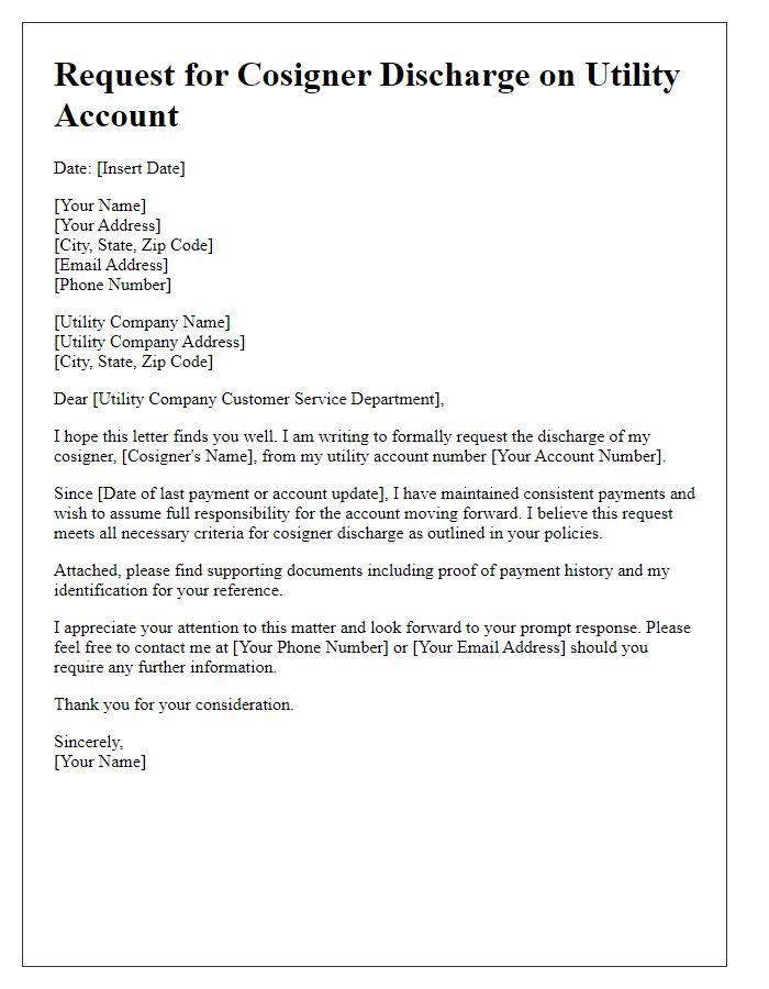 Letter template of request for cosigner discharge on utility account.