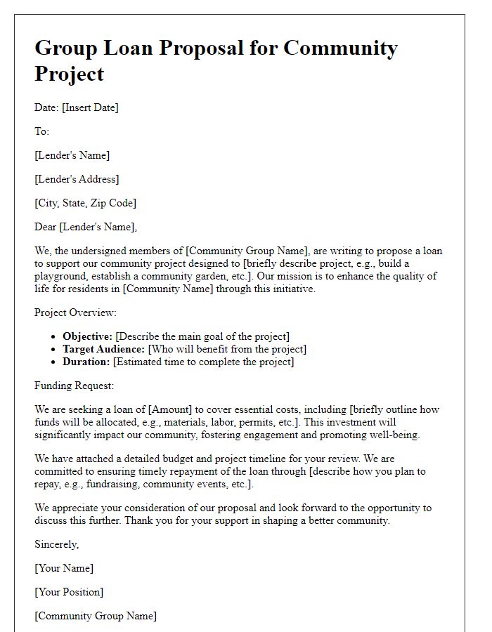 Letter template of group loan proposal for community project