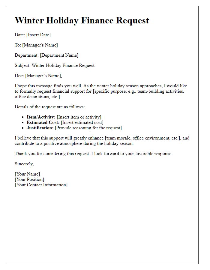 Letter template of winter holiday finance request