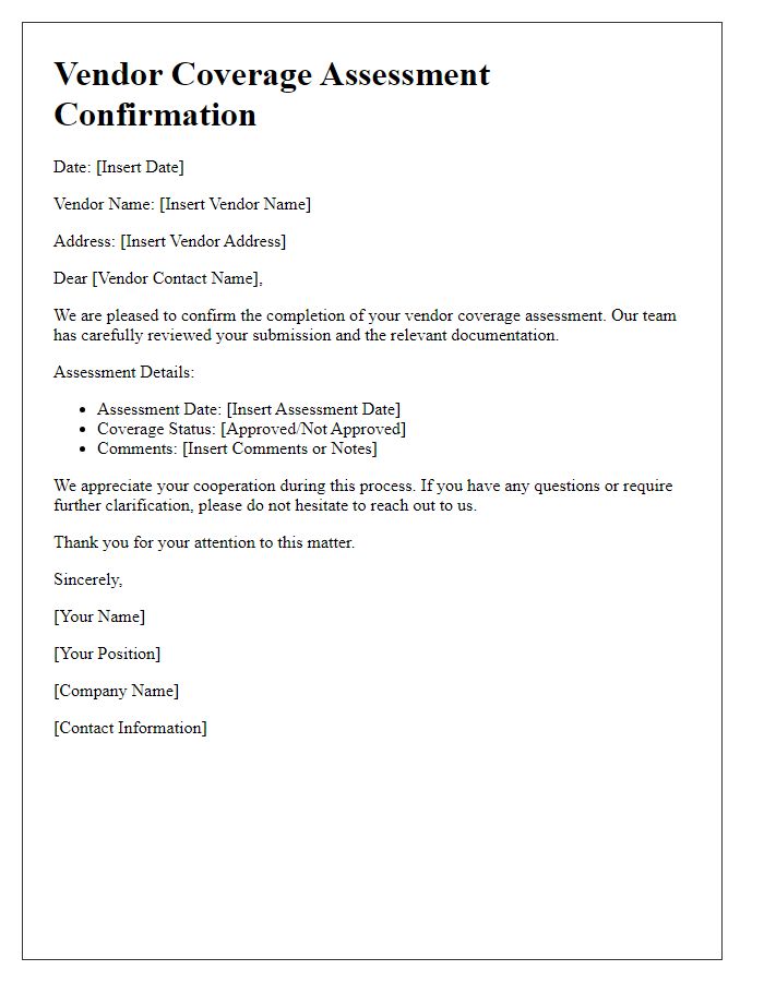Letter template of vendor coverage assessment confirmation