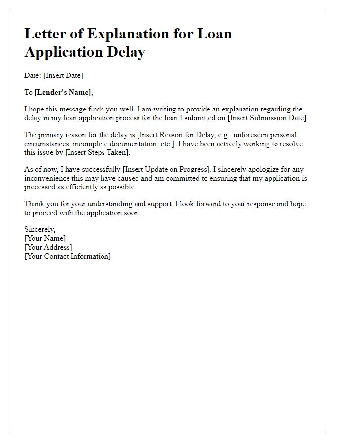 Letter template of explanation regarding loan application delay