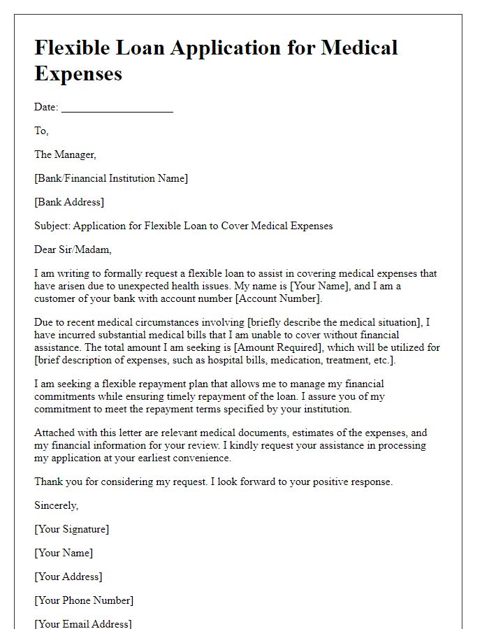 Letter template of flexible loan application for medical expenses