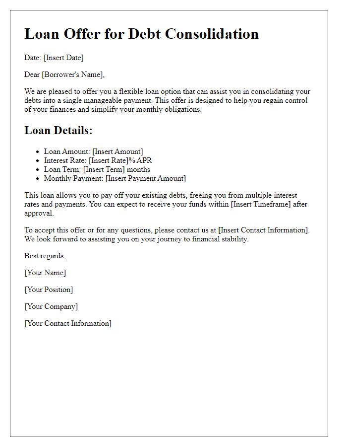 Letter template of flexible loan offer for debt consolidation