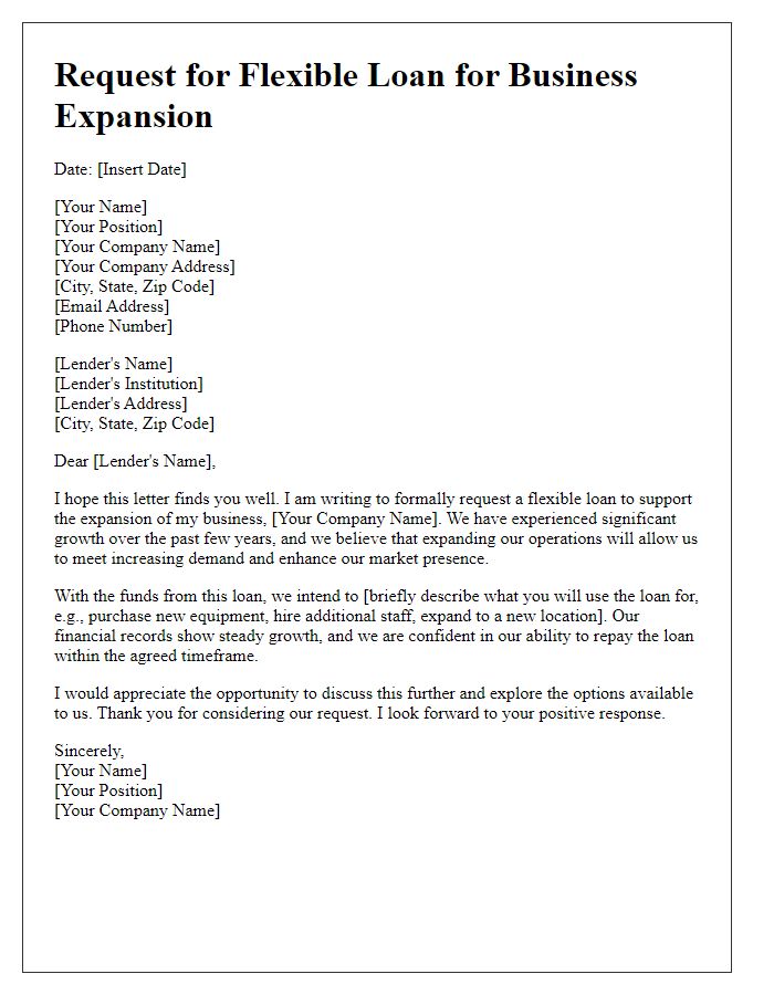 Letter template of flexible loan request for business expansion