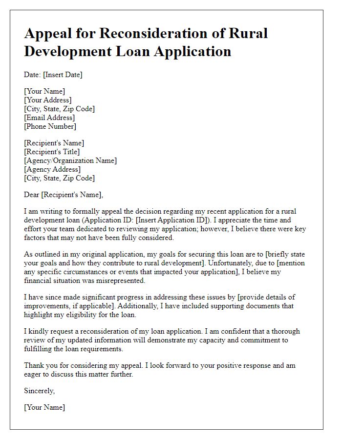 Letter template of appeal for a rural development loan reconsideration