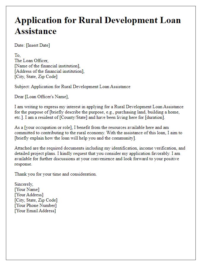 Letter template of application for rural development loan assistance