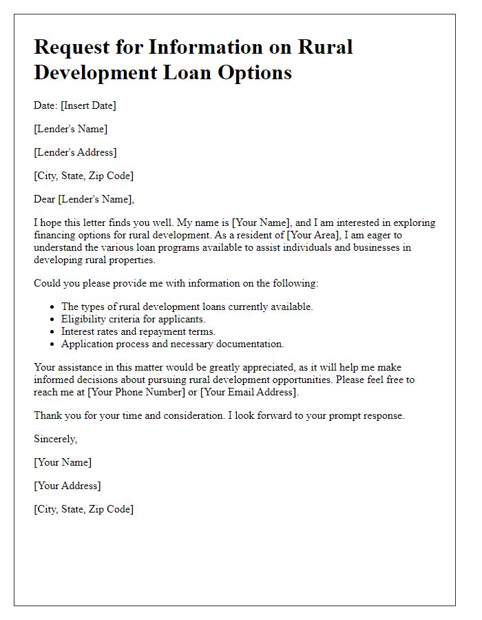 Letter template of request for information on rural development loan options