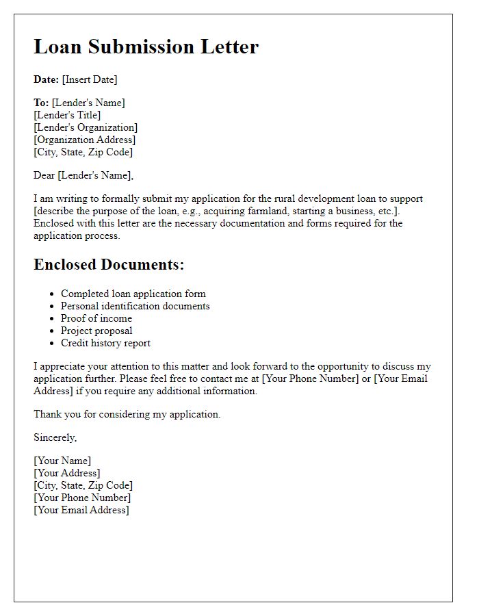 Letter template of submission for rural development loan documentation