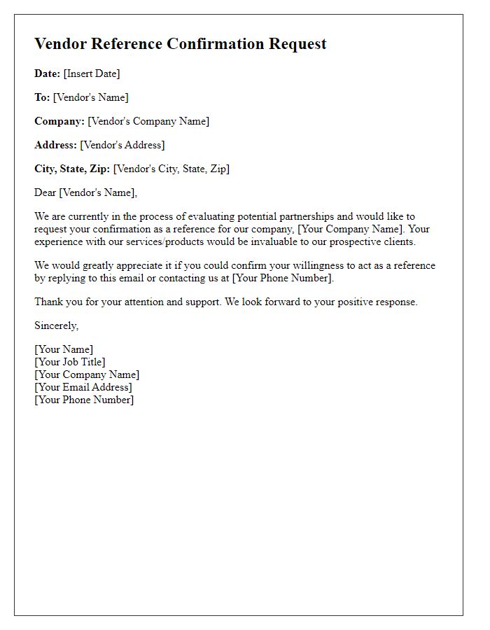 Letter template of vendor reference confirmation request