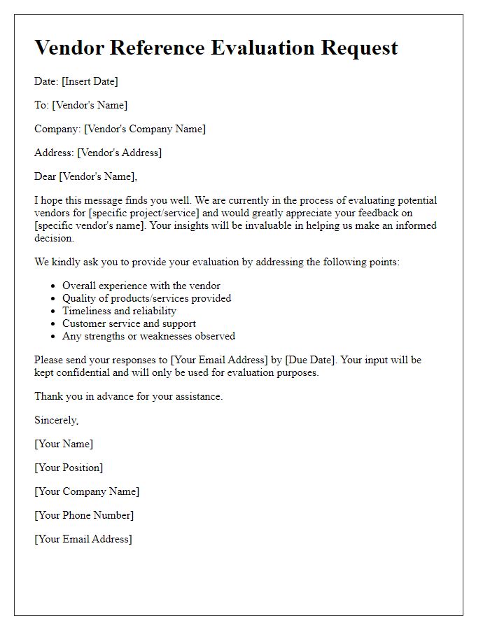 Letter template of vendor reference evaluation request