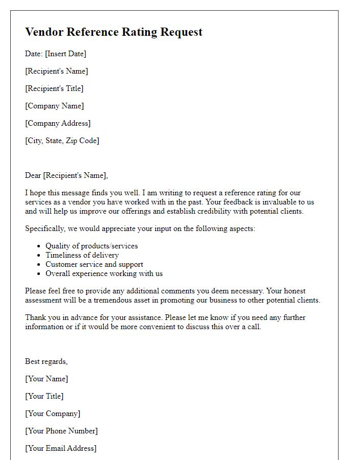 Letter template of vendor reference rating request