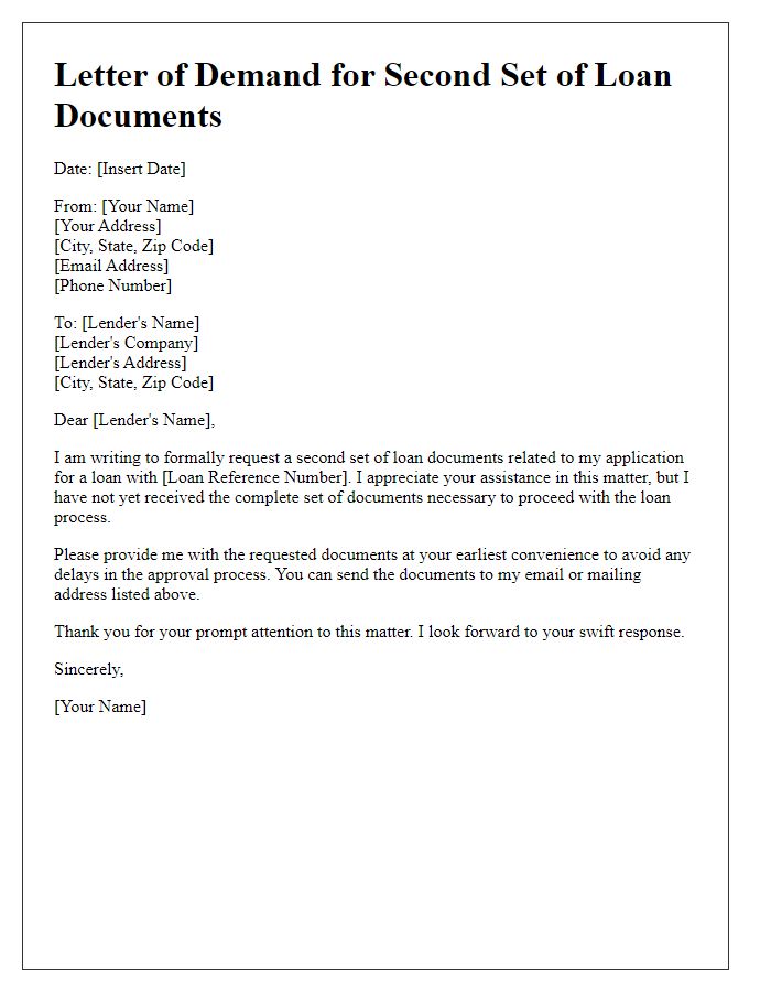 Letter template of demand for second set of loan documents