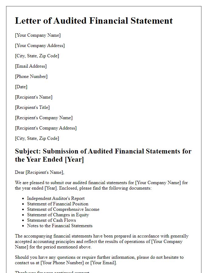 Letter template of audited financial statement for annual report