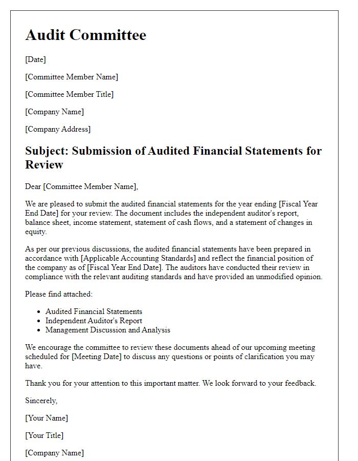 Letter template of audited financial statement for audit committee review