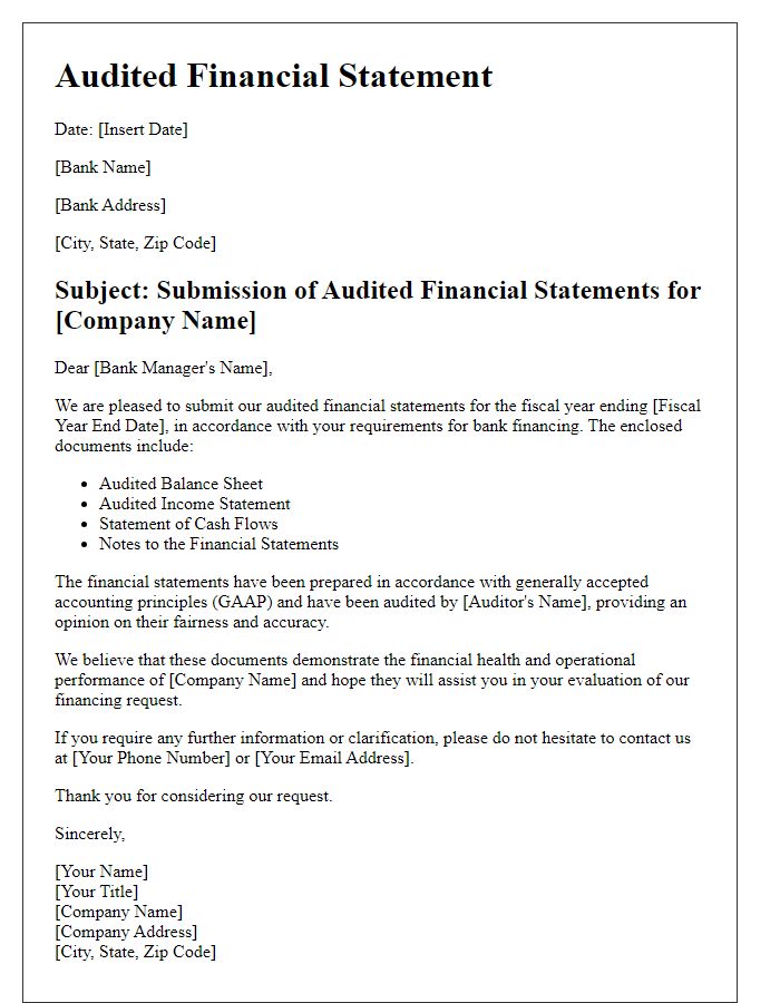 Letter template of audited financial statement for bank financing