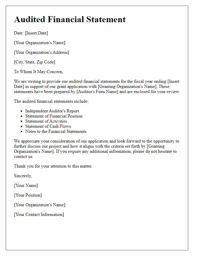 Letter template of audited financial statement for grant applications