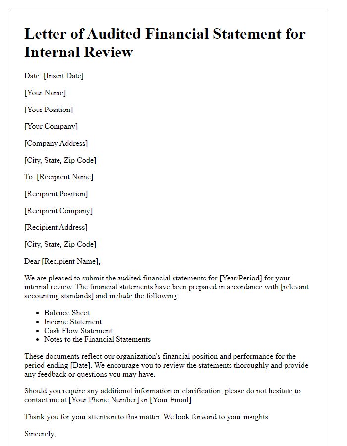 Letter template of audited financial statement for internal review