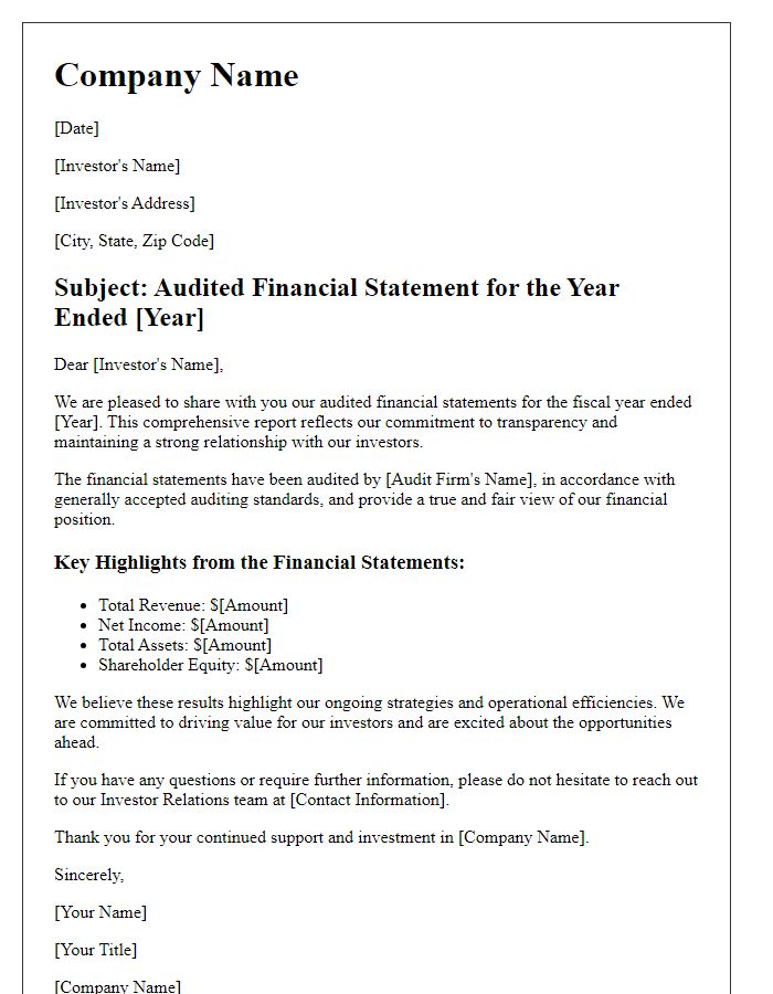 Letter template of audited financial statement for investor relations