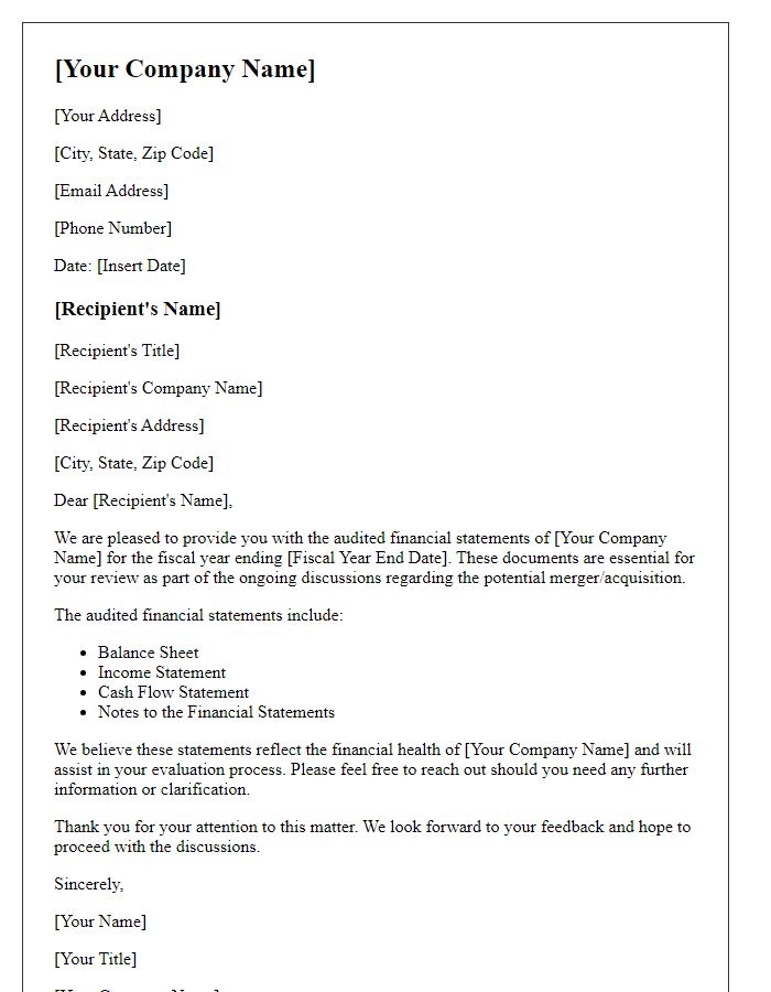 Letter template of audited financial statement for mergers and acquisitions