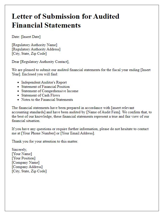 Letter template of audited financial statement for regulatory submission