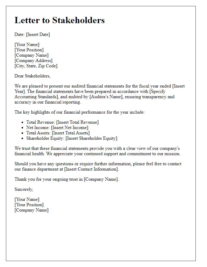 Letter template of audited financial statement for stakeholders