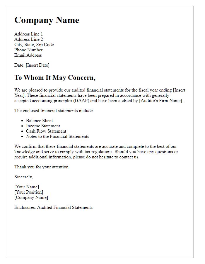 Letter template of audited financial statement for tax compliance