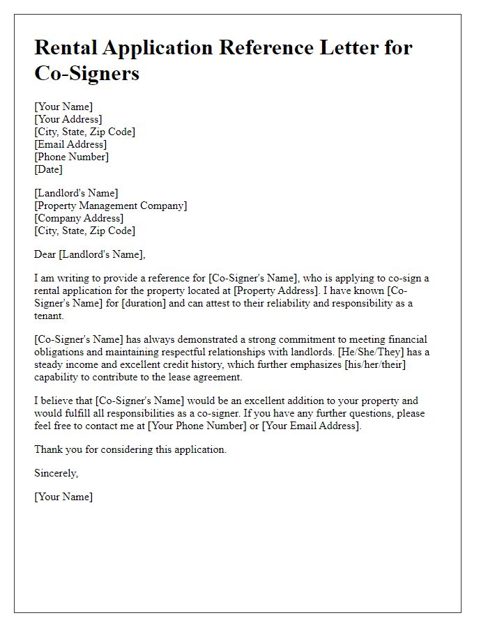 Letter template of rental application reference for co-signers