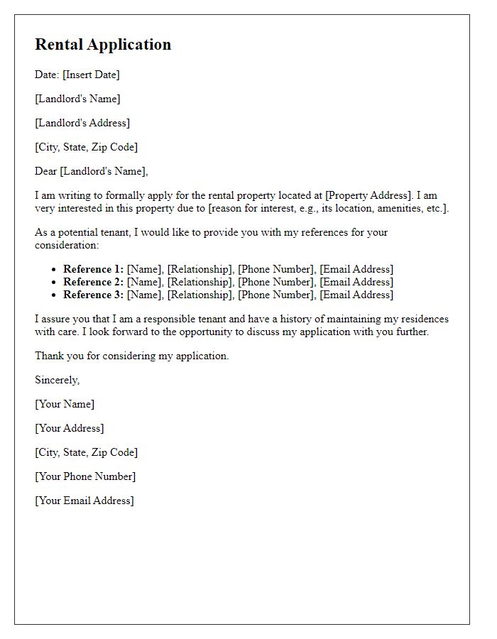 Letter template of rental application highlighting references