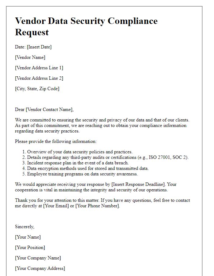 Letter template of vendor data security compliance request