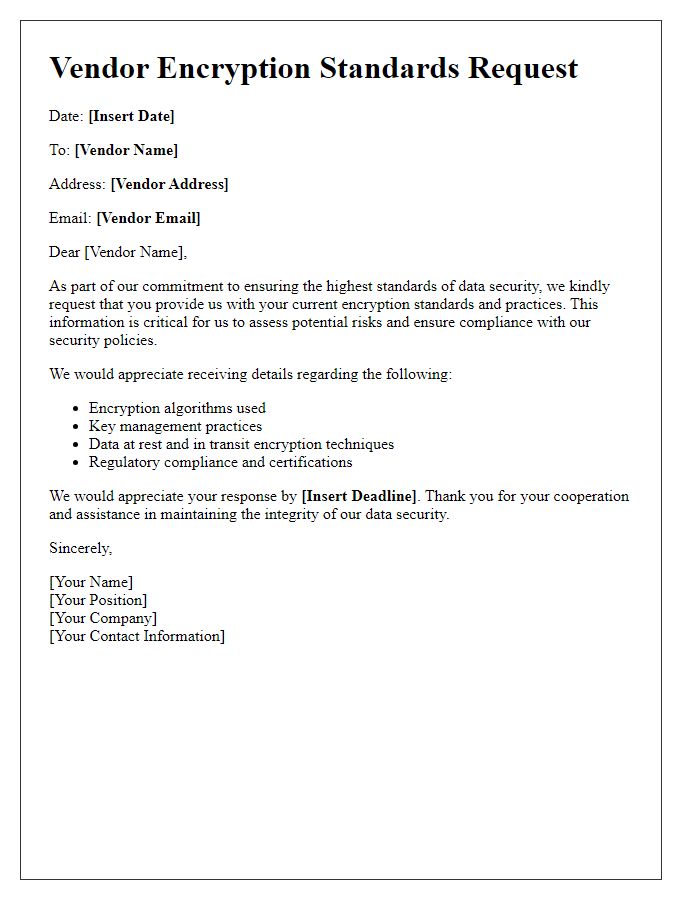 Letter template of vendor encryption standards request