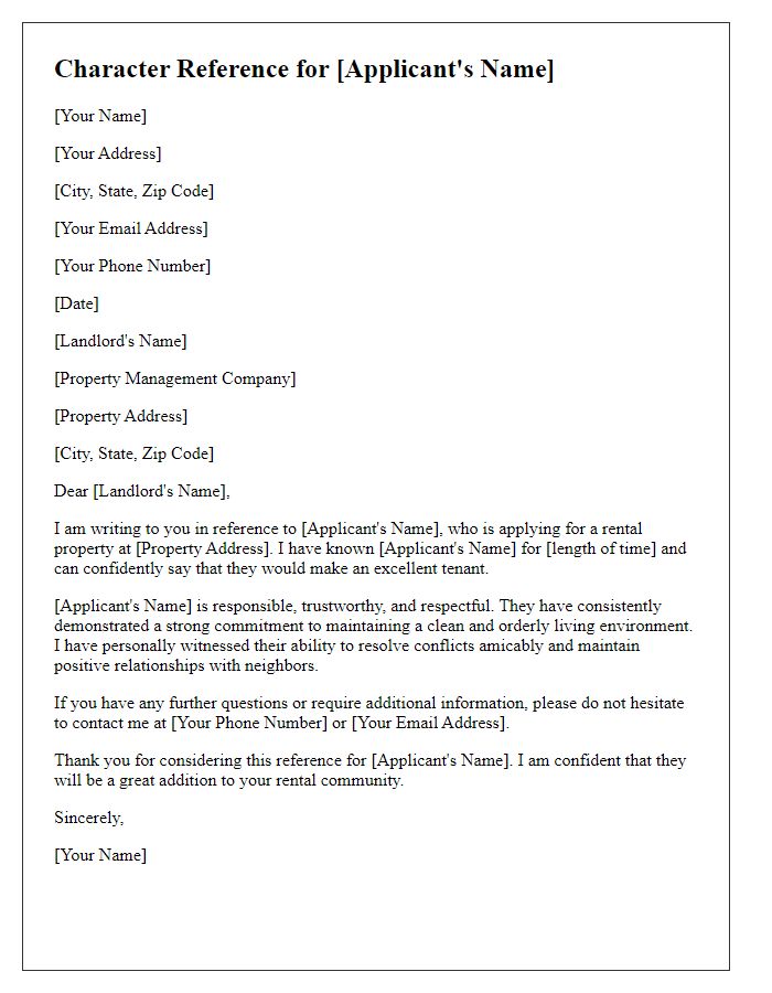 Letter template of rental application character reference