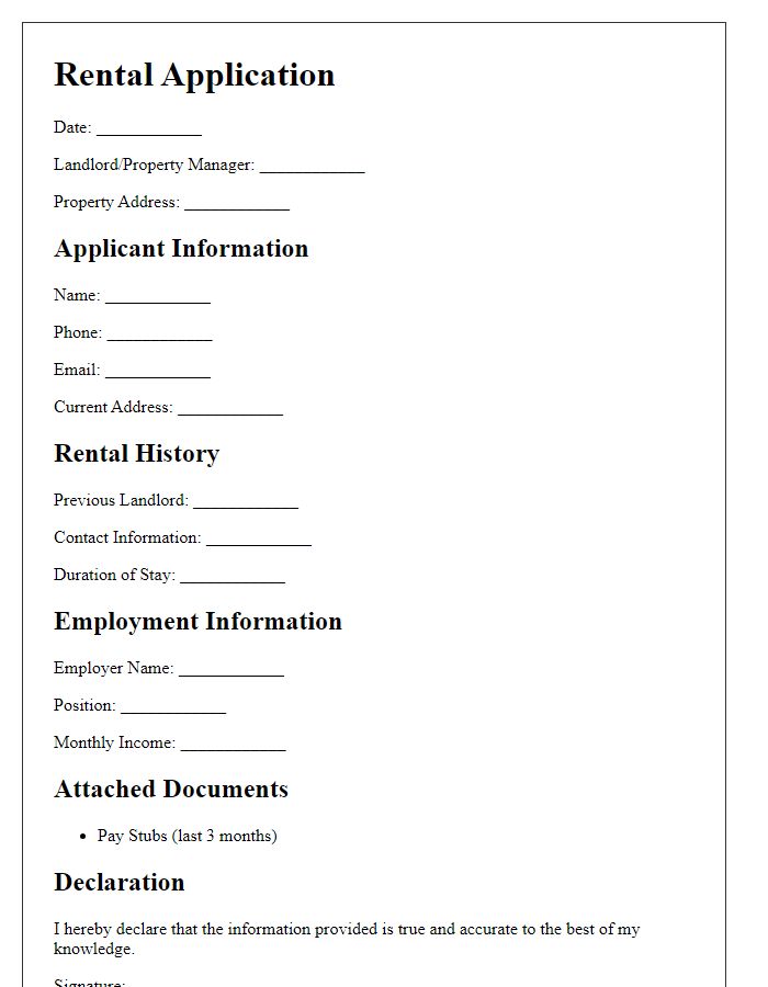 Letter template of rental application with pay stubs included