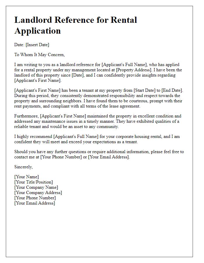 Letter template of rental application landlord reference for corporate housing