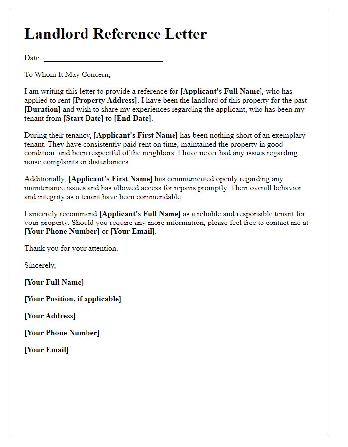 Letter template of rental application landlord reference for long-term leases