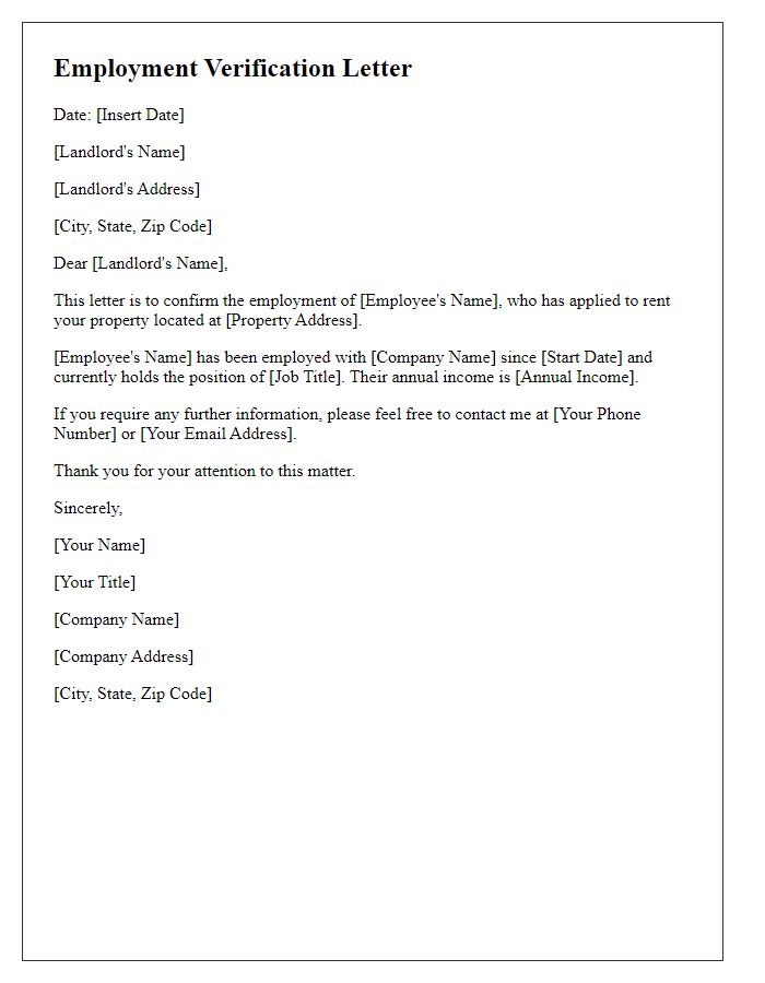 Letter template of rental application employment verification