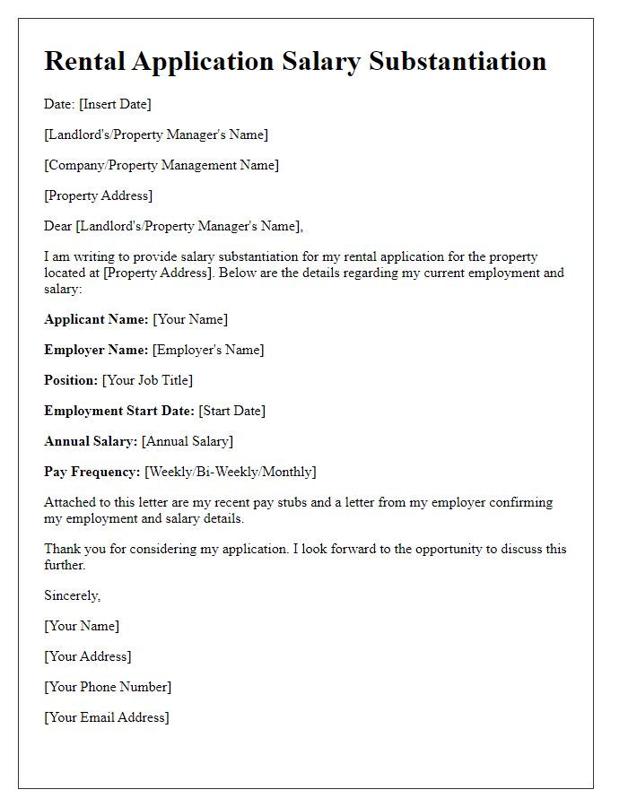 Letter template of rental application salary substantiation