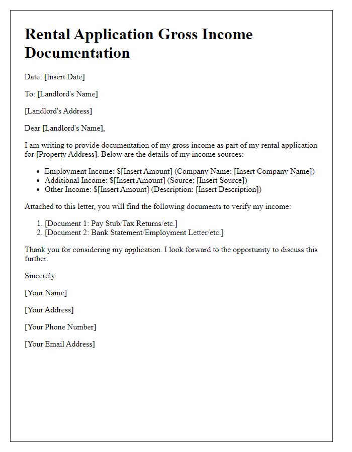 Letter template of rental application gross income documentation