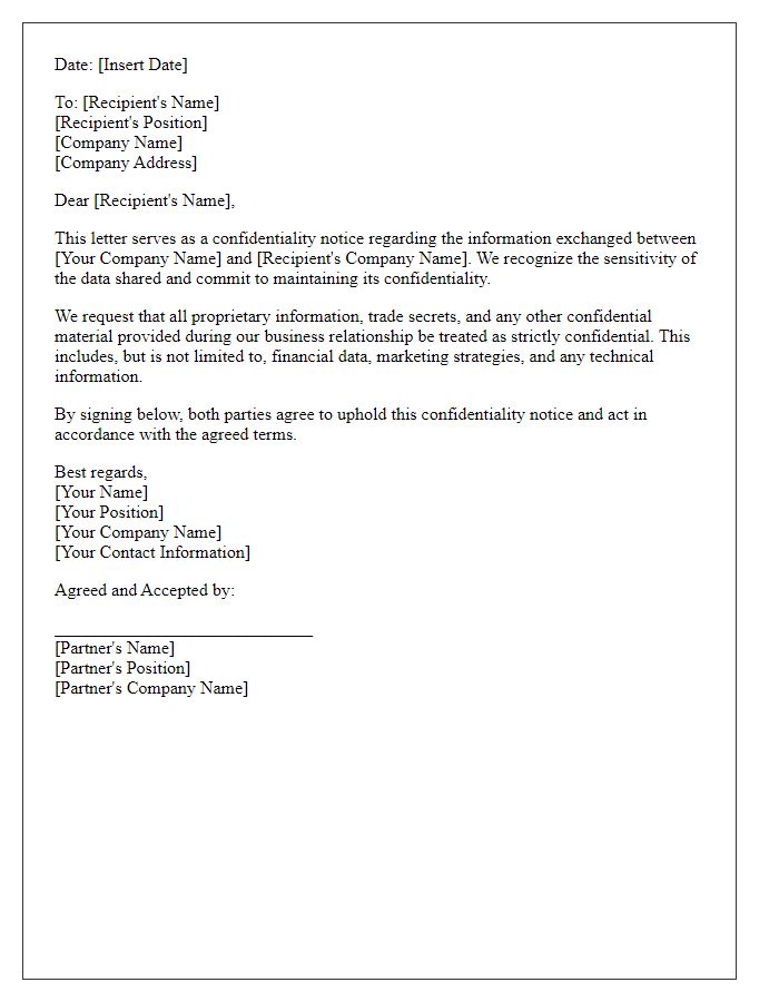 Letter template of business partner confidentiality notice