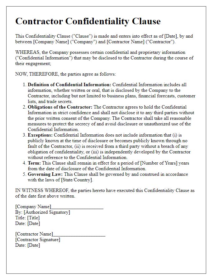 Letter template of contractor confidentiality clause