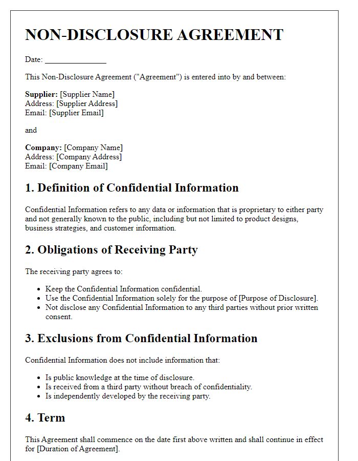 Letter template of supplier non-disclosure contract