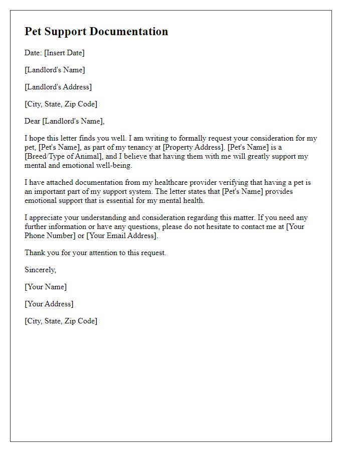 Letter template of pet support documentation for rental approval